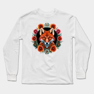 Fox and flowers tattoo style 3 Long Sleeve T-Shirt